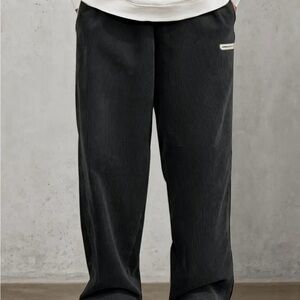 Black Corduroy Pants with Relaxed Fit and Elastic Waistband
